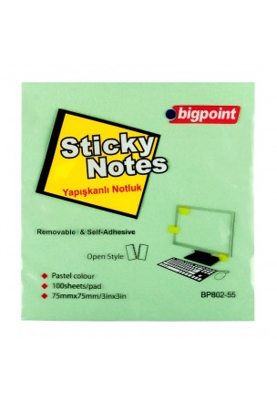 Bigpoint Yapışkanlı Not Kağıdı 75x75mm Yeşil